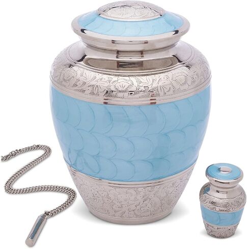 Light Blue Urns for Human Ashes Adult Male & Female - Handcrafted Large & Small Urns for Human Ashes Keepsake Along with A Cremation Necklace for Ashes in Saudi Arabia