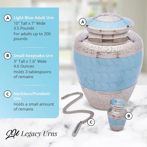 Light Blue Urns for Human Ashes Adult Male & Female - Handcrafted Large & Small Urns for Human Ashes Keepsake Along with A Cremation Necklace for Ashes in Saudi Arabia