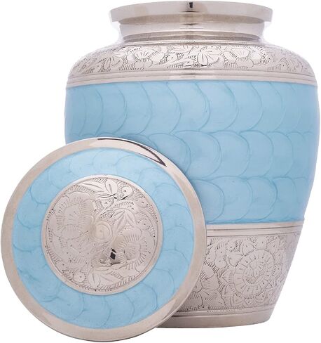 Light Blue Urns for Human Ashes Adult Male & Female - Handcrafted Large & Small Urns for Human Ashes Keepsake Along with A Cremation Necklace for Ashes in Saudi Arabia