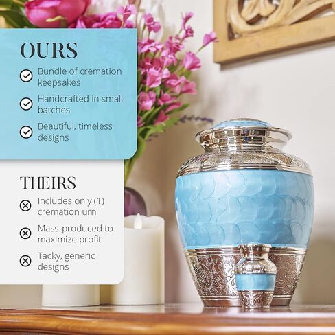 Light Blue Urns for Human Ashes Adult Male & Female - Handcrafted Large & Small Urns for Human Ashes Keepsake Along with A Cremation Necklace for Ashes in Saudi Arabia