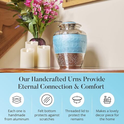Light Blue Urns for Human Ashes Adult Male & Female - Handcrafted Large & Small Urns for Human Ashes Keepsake Along with A Cremation Necklace for Ashes in Saudi Arabia