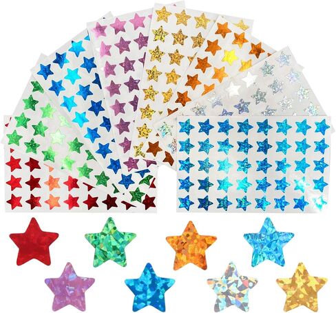 8 Colors Glitter Star Stickers, 1280 Package 0.6 inch (1.5 cm) Foil Star Self-Adhesives Labels on Sheet, Star Shape Reward Stickers for Kids Behavior in Saudi Arabia