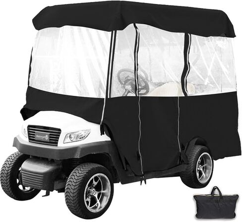 غطاء كامل من البوليستر VEVOR600D، يناسب معظم أغطية سيارات الأندية ذات العلامات التجارية، غطاء عربة جولف خارجي مقاوم للماء والشمس والغبار مع ثلاثة أبواب بسحاب، أسود in Kuwait