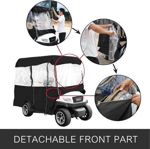 غطاء كامل من البوليستر VEVOR600D، يناسب معظم أغطية سيارات الأندية ذات العلامات التجارية، غطاء عربة جولف خارجي مقاوم للماء والشمس والغبار مع ثلاثة أبواب بسحاب، أسود in Kuwait