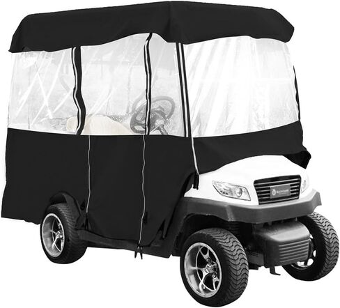 غطاء كامل من البوليستر VEVOR600D، يناسب معظم أغطية سيارات الأندية ذات العلامات التجارية، غطاء عربة جولف خارجي مقاوم للماء والشمس والغبار مع ثلاثة أبواب بسحاب، أسود in Kuwait