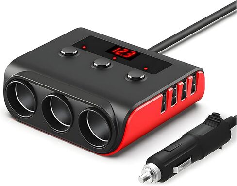 محول ولاعة سجائر السيارة، 12 فولت/24 فولت 120 وات 4 USB 3 مقابس شواحن سيارات مقسمة، مفاتيح تشغيل/إيقاف عرض جهد LED، شاحن ولاعة سجائر للسيارات عالمي لمعظم المركبات (أسود) in Saudi Arabia