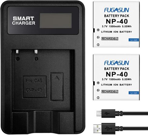 2 قطعة بطارية 1500 مللي أمبير NP-40 مع شاحن بطارية LCD فردي NP-40 NP40 لـ Casio NP-40، Exilim EX-Z600، Z700، Z750، Z1000، Z1050، Z1080 in Kuwait