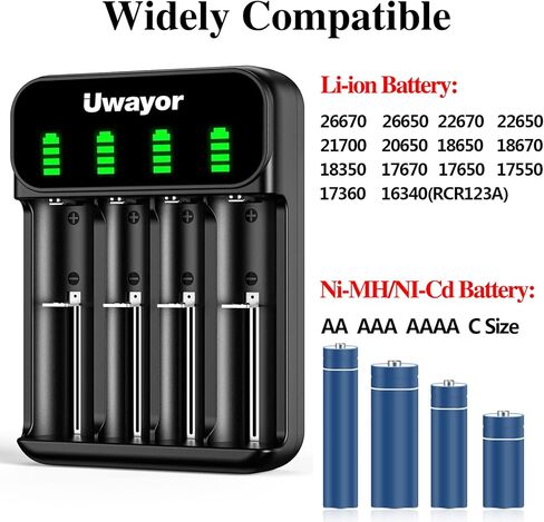 18650 شاحن بطارية 4 فتحات العالمي LED عرض شاحن بطارية ل 21700 20700 22700 26650 22650 26700 18350 18650 17650 17670 16340 3.7 فولت بطارية ليثيوم أيون قابلة للشحن in Kuwait
