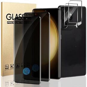 [2+2 Pack] Galaxy S21 Ultra (6.8 Inch) Privacy Screen Protector with Camera Lens Protector, 9H Tempered Glass, Fingerprint Support, 3D Curved, HD Clear Anti-Spy Film for Galaxy S21 Ultra 5G