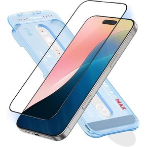 FLOLAB NanoArmour ONETIME MAX for iPhone 16 Pro Max Screen Protector: Clear Anti-Blue Light Screen Protector,Infinity Edge, Military-Grade Tempered Glass, Durable, Easy Install, Dust-Free
