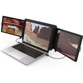 Xebec Tri-Screen 2 | Attachable Laptop Computer Monitor Workstation | Full HD Plug & Play, Mac, PC, 1920x1200 | Portable Monitor for Laptop with USB C Cable & Mini-HDMI to HDMI Cable (Renewed)