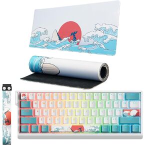XVX H61 Wired Aluminum Gaming Keyboard and Japanese Sea Wave Large Mouse Pad