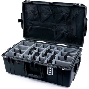 Pelican 1595 Case by Colorcase - أسود - حالة مقاومة للماء كبيرة الحجم مع مقاطعات رمادية مبطنة ومنظم غطاء الشبك in Kuwait