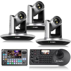 FoMaKo AI Auto Tracking HDMI PTZ Camera 20x Optical Zoom for Church Services Worship Education(3pcs) +KC602 Video Mixer Switcher+ KC608 Pro PTZ Controller (BH402 + KC602 +FMK12UH Pro)