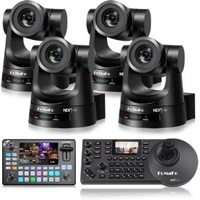 FoMaKo NDI Camera 30X Optical Zoom NDI PTZ Camera HDMI(4pcs) +KC602 Video Mixer Switcher+ KC608 Pro PTZ Controller (BN302 + KC602 + KN30A x2)