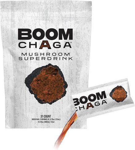 BOOM Chaga Mushroom Superdrink، مركز سائل فطر شاجا الخالي من الأكسالات، معزز يومي لمضادات الأكسدة، 31 عبوة فردية in Saudi Arabia