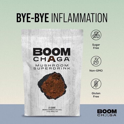 BOOM Chaga Mushroom Superdrink، مركز سائل فطر شاجا الخالي من الأكسالات، معزز يومي لمضادات الأكسدة، 31 عبوة فردية in Saudi Arabia