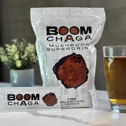 BOOM Chaga Mushroom Superdrink، مركز سائل فطر شاجا الخالي من الأكسالات، معزز يومي لمضادات الأكسدة، 31 عبوة فردية in Saudi Arabia
