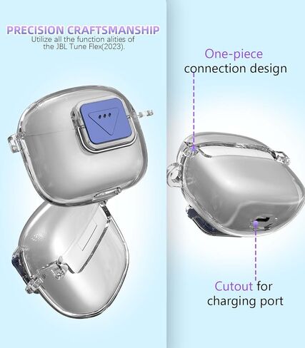 Upgrade Secure Lock for JBL Tune Flex 2 Case Cover with Cleaner kit, Clear TPU Protective Cover with JBL Tune Flex 2 True Wireless Noise Cancelling Earbuds Charging Case with Carabiner-Clear in Kuwait