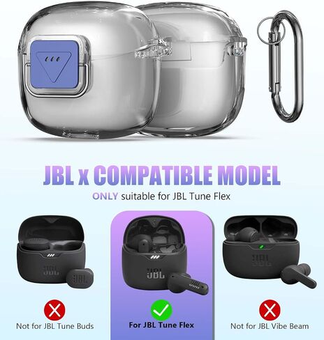 Upgrade Secure Lock for JBL Tune Flex 2 Case Cover with Cleaner kit, Clear TPU Protective Cover with JBL Tune Flex 2 True Wireless Noise Cancelling Earbuds Charging Case with Carabiner-Clear in Kuwait