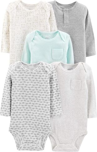 Simple Joys by Carter's Unisex Babies' Long-Sleeve Bodysuit, Pack of 5, Grey/White, 0-3 Months in Saudi Arabia