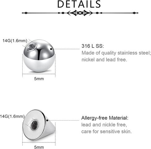 D.Bella 14G 5mm 8mm استبدال الكرات 16g 3mm ثقب الكرات الجراحية الصلب ثقب الحديد أجزاء الصناعية السرة البطن الحلمة اللسان الشفاه Labret الحاجز الحاجب الأذن ثقب المجوهرات in Saudi Arabia