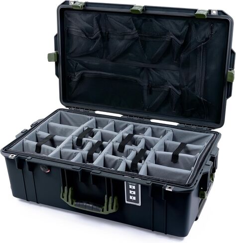 Pelican 1595 Case by ColorCase - Black - Large Sized Waterproof Case with Grey Padded Dividers & Mesh Lid Organizer - Red Handles & Latches in Kuwait