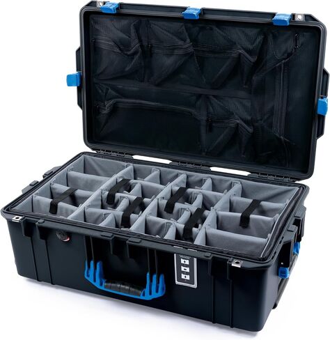Pelican 1595 Case by ColorCase - Black - Large Sized Waterproof Case with Grey Padded Dividers & Mesh Lid Organizer - Red Handles & Latches in Kuwait