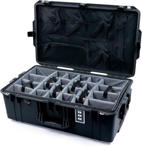 Pelican 1595 Case by Colorcase - أسود - حالة مقاومة للماء كبيرة الحجم مع مقاطعات رمادية مبطنة ومنظم غطاء الشبك in Kuwait