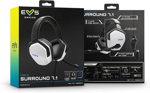 Gaming Headset ESG 4 Surround 7.1 White (Headphones LED Lighting, 7.1 Surround Sound, Leather Ear Pads) - White in Saudi Arabia