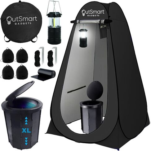 مجموعة مراحيض محمولة للاستخدام الخارجي للبالغين مع فانوس ليلي للتخييم، مرحاض قابل للطي مقاس XL، خيمة خصوصية منبثقة وحقائب حمل، نونية متعددة الأغراض، قابلة للغسل والطي للسفر RV in Kuwait