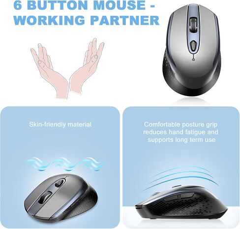 cimetech Wireless Mouse, Silent 2.4G Computer Mice Cordless with 3 Adjustable DPI,Ergonomic Mouse for Laptops, Desktops,PC, Notebook,ChromeBook, Galaxy Book,-Grey in Saudi Arabia