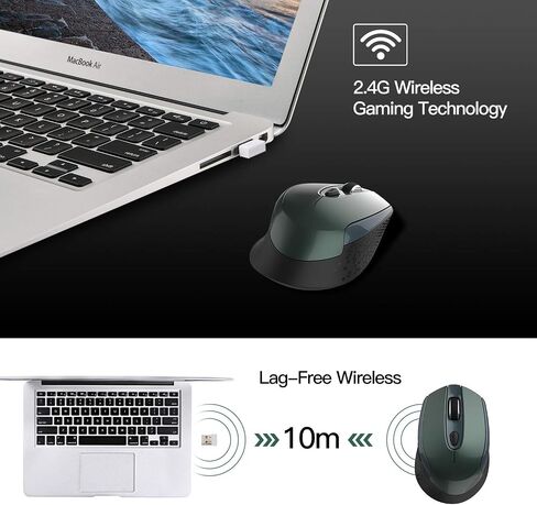 Cimetech Wireless Ergonomic Mouse, 2.4G Computer Optical, 6 Buttons, Silent With USB Receiver, 3 Adjustable DPI for Laptop, Desktop, Mac, PC - Dark Green in Saudi Arabia