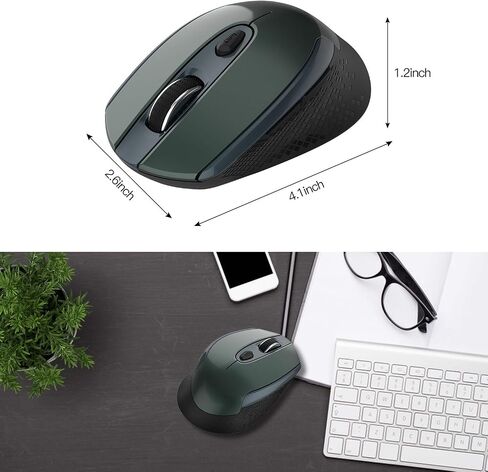 Cimetech Wireless Ergonomic Mouse, 2.4G Computer Optical, 6 Buttons, Silent With USB Receiver, 3 Adjustable DPI for Laptop, Desktop, Mac, PC - Dark Green in Saudi Arabia