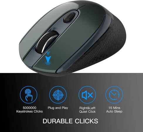 Cimetech Wireless Ergonomic Mouse, 2.4G Computer Optical, 6 Buttons, Silent With USB Receiver, 3 Adjustable DPI for Laptop, Desktop, Mac, PC - Dark Green in Saudi Arabia