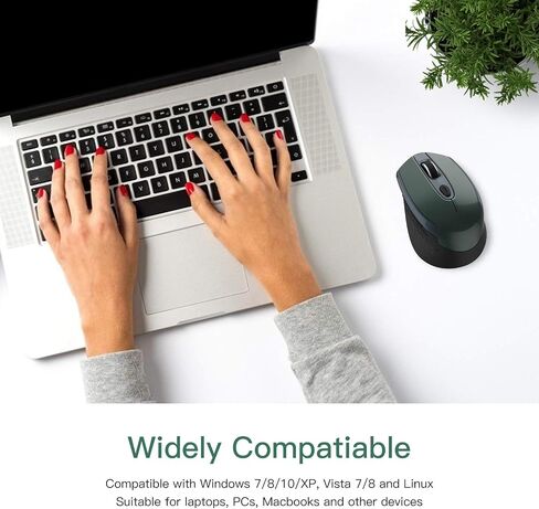 Cimetech Wireless Ergonomic Mouse, 2.4G Computer Optical, 6 Buttons, Silent With USB Receiver, 3 Adjustable DPI for Laptop, Desktop, Mac, PC - Dark Green in Saudi Arabia