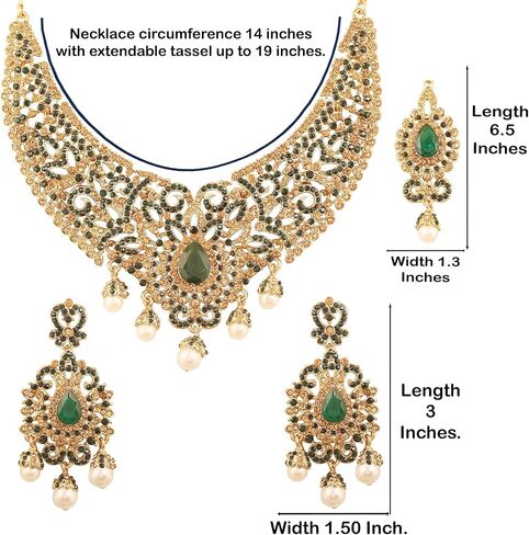 Touchstone Indian jewelry sets for women tikka wedding necklace costume guest statement bollywood rhinestones crystal faux pearls gold big royal neck piece set bridal fashion accessories in Kuwait