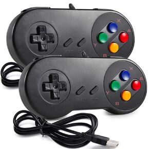 2 Pack PC USB SNES Retro Super Controller Gamepad Compatible with SNES Games, USB PC Joypad for Windows PC iOS MAC Linux Raspberry Pi Retropie Sega Genesis Higan OpenEmu Emulator (Plug and Play)