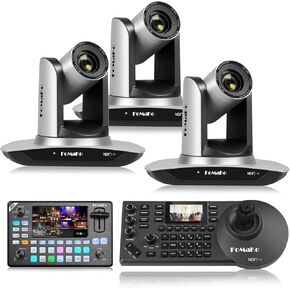 FoMaKo NDI Camera, AI Auto Tracking HDMI PTZ Camera, 20x Optical Zoom(3pcs),KC602 Video Switcher,KC608 PTZ Controller, for Church Services Worship Education(FMK20UHX3+KC602+KC608N)