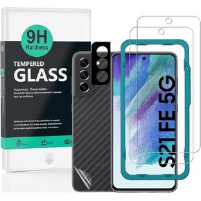 Ibywind 2 Pack Screen Protector For SamSung Galaxy S21 FE (Not For Galaxy S21/S21 Plus/S21 Ultra),9H Hardness Tempered Glass,With 1Pc Camera Lens Protector,1Pc Back Carbon Fiber Film,Anti-Scratch