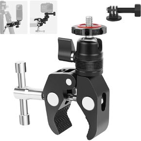 Super Clamp Camera Mount with 360° Mini Ball Head, Aluminum Desk Tube Crab Clamp for Monitor/Light/Mic, Bike/Motorcycle Handlebar Mount for Go Pro/Insta360/DJI Action Camera (SY012)