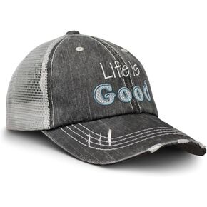 Baseball Cap Life is Good Cotton Trucker Hats for Men & Women Black Gray