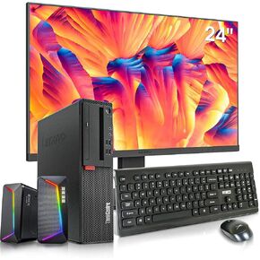 Lenovo M710S SFF Desktop Computer with Monitor, Intel i7-6700 UP to 4.00GHz 32GB DDR4 New 512GB NVMe M.2 SSD Wireless Keyboard & Mouse & Speakers Built in WiFi & Bluetooth Windows 10 Pro(Renewed)