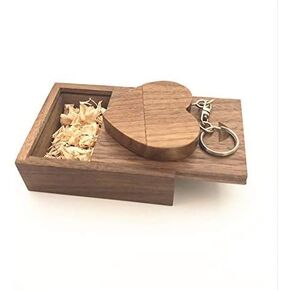 Heart-Shaped Wood 2.0/3.0 USB Flash Drive USB Disk Memory Stick with Wooden (3.0/128GB, Walnut)