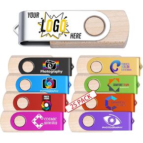 Custom USB 3.0 Flash Drive, Personalized Swivel Thumb Drives, Engraved USB Sticks Bulk, Printing/Engraving Your Logo & Text on Double-Sides for Company Events/Photography/Office/School (4GB 10Pcs)