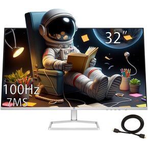 HP Monitor 32" VA Panel, FHD(1920X1080), Anti-Glare Display, 100Hz Refresh Rate, 7 MS Response Time, 2 x HDMI 1.4, 1 x VGA, 16:9 Aspect Ratio, Silver, with HDMI Cable