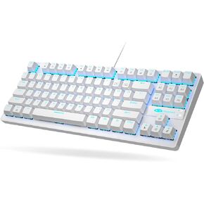 White Mechanical Keyboard Gamer Gaming Ice Blue Backlit Wired TKL 87 Keys Gaming Keyboard with Blue Switch Keyboard for PC Gamer Computer Laptop/PS4/Xbox/MAC/Windows(White) (Renewed)