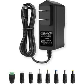 12V DC Power Supply 0.5A 500mA Universal AC Adapter, 100-240 50/60Hz Adapter to 12 Volts 0.5Amp Transformer, DC 12V Power Cord, 5.5mm x 2.5mm Plug, & 8 Tips