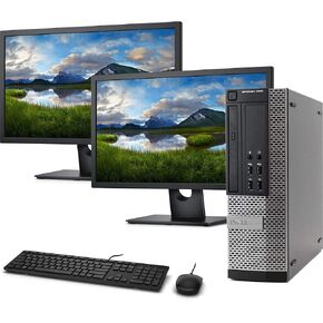 Dell OptiPlex 9020 SFF Computer Desktop PC, Intel i5 Processor, 16GB Ram, 128GB M.2 SSD + 2 TB HDD, Dual FHD New 24 Monitor, Wired Keyboard and Mouse, WiFi & Bluetooth, Windows 10 Pro (Renewed)