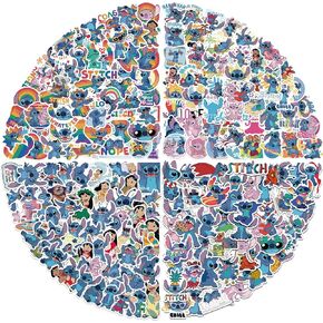 Stitch Stickers 200Pcs,Cute Cartoon Gifts for Kids, Lilo and Stitch Decals for Laptop,Phone Case,Helmet,Water Bottle,Travel Case, Guitar,Waterproof PVC Movie Stickers